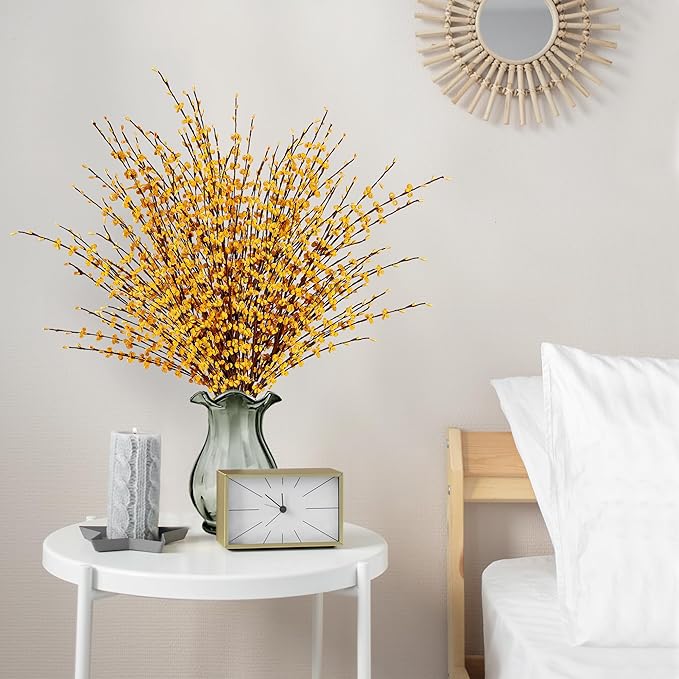 Sggvecsy 10 Pcs 29.5’’ Long Artificial Jasmine Flowers Tall Fake Flower Bouquet Faux Jasmine Plants Dry Branches for ThanksgivingAutumn Wedding Home Party Office Hotel Kitchen Decoration(Dark Yellow)