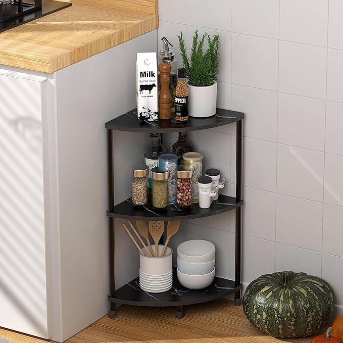 Book Small Corner Shelf, 3 Tier Corner Bookshelf Display for Living Room Decor, 23.2" Standing Shelf Bookcase Organizer, Black Storage Shelves for Bedroom, Bathroom, Small Space