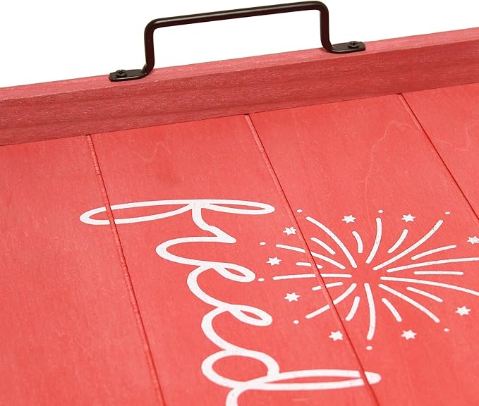 Elegant Designs Decorative Wood Serving Tray w/Handles, 15.50" x 12", Red Wash Freedom (HG2000-RFR)