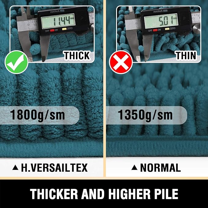 H.VERSAILTEX Bath Mats - Luxury Chenille Non Slip Bathroom Rugs, Extra Soft, Absorbent, Shaggy, Washable, Fast Dry 2 Piece (Dark Teal, 24" x 36"/20" x 32")