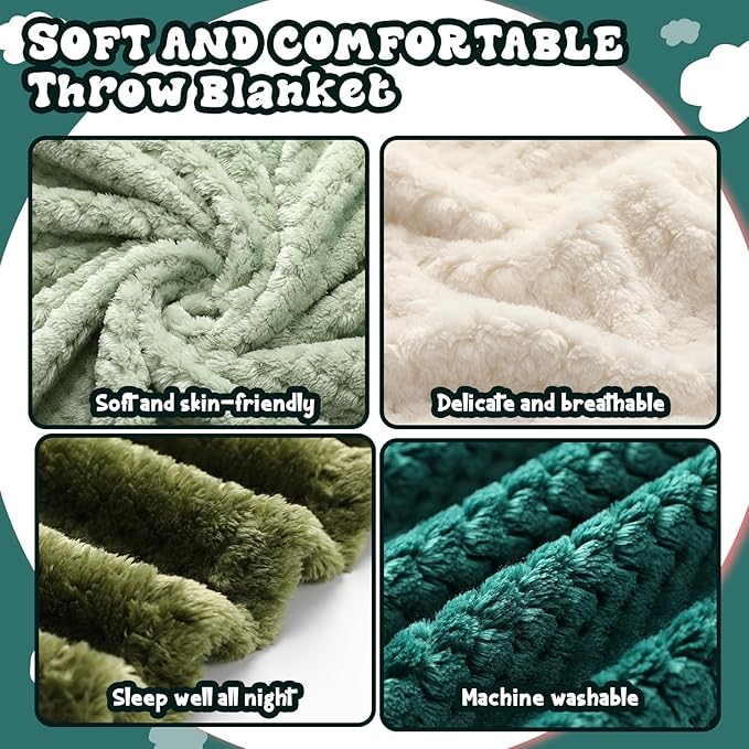 Newwiee 4 Pcs Flanne Fleece Throw Blanket for Bed Couch Large 3D Waffle Textured Soft Blanket Winter Warm Lightweight No Shedding No Pilling Decorative Throw, 50x60 Inch(Gradient Green)