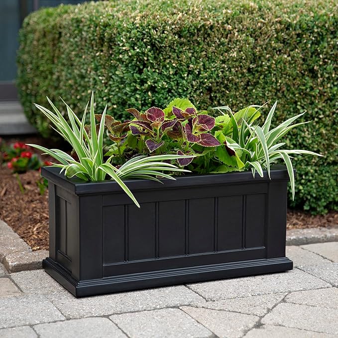 Mayne Cape Cod Rectangle Planter - Black - 24in L x 11in W x 11in D - Polyethylene - Built-in Water Reservoir (4839-B)