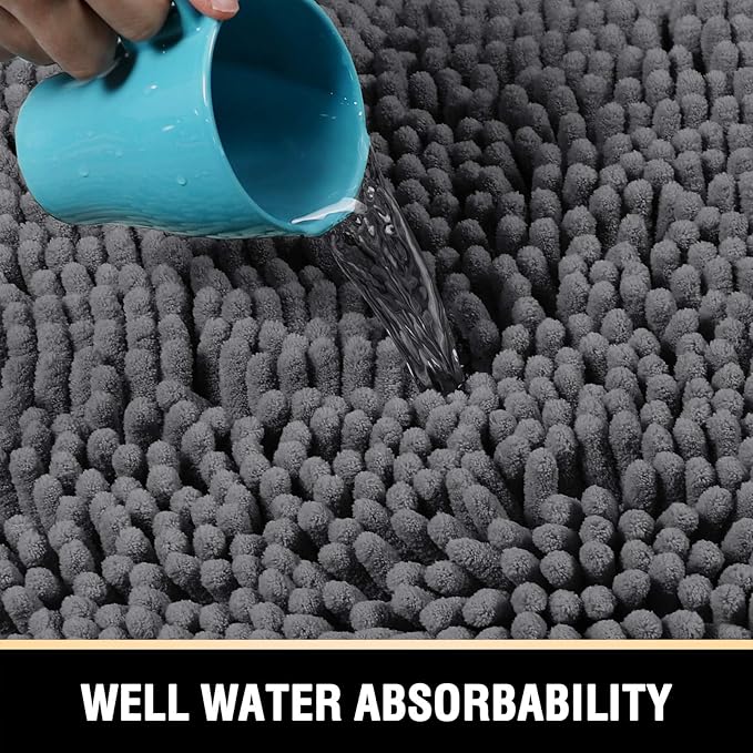 H.VERSAILTEX Luxury Chenille Bathroom Rugs - Non-Slip Bath Mats, Extra Soft Absorbent Shaggy, Washable Fast Dry 2 Piece Set (Grey, 20" x 32"/17" x 24")