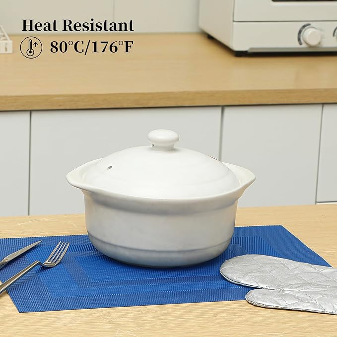 Leetaltree Blue Frame Placemats Set of 8 - Heat Resistant Non-Slip Place mats for Dining Table, Washable Durable PVC Vinyl Woven Table Mats(Blue Frame, 8)