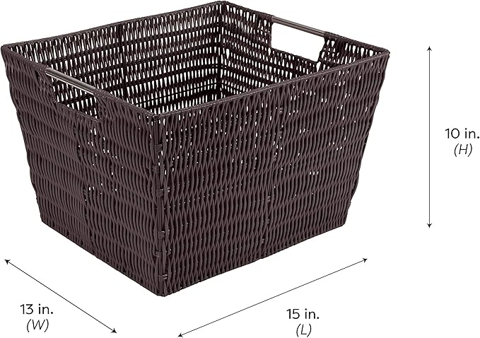 Simplify 15"x13"x10" Large Woven Basket for Storage with Handles, Nursery, Playroom, Toys, Bedroom, Closet, Clothes, Office, Decorative Organizer Rattan Totes, Chocolate