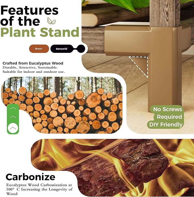Bamworld Plant Stand with Wheels for Indoor Plants Wood Outdoor Tiered Shelf 3 Tire 7 Potted Ladder Plant Holder Table Pot Stand for Window Garden Balcony Patio Living Room (natureDL)