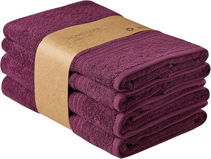 HOMELOVER 4 Piece Towel Set - 100% Organic Cotton 2 Bath Towels & 2 Hand Towels - 500 GSM, Hotel Quality, Soft, Highly Absorbent & Quick Drying Wash Towels for Kitchen & Bathroom (Plum Purple)