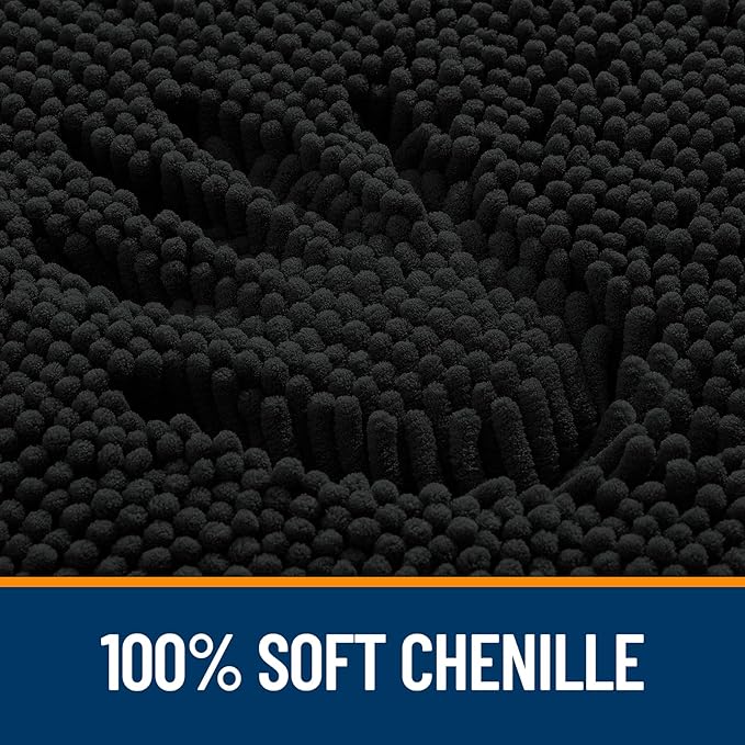 OLANLY Bathroom Rugs 59x24, Extra Soft Absorbent Chenille Bath Rugs, Rubber Backing Quick Dry, Machine Washable Bath Mats for Bathroom Floor, Tub and Shower, Home Decor Accessories, Black