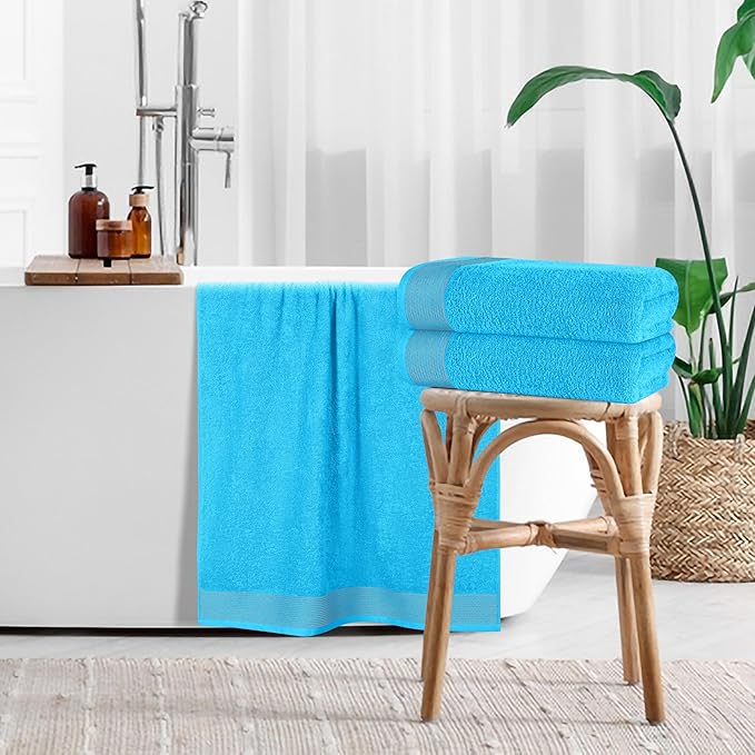 Belizzi Home Ultra Soft 4 Pack Oversized Bath Towel Set 27x54 inches, 100% Cotton Bath Towels, Highly Absorbant Compact Quickdry & Lightweight Towel, Ideal for Gym Travel Camp Pool - Turquoise Blue