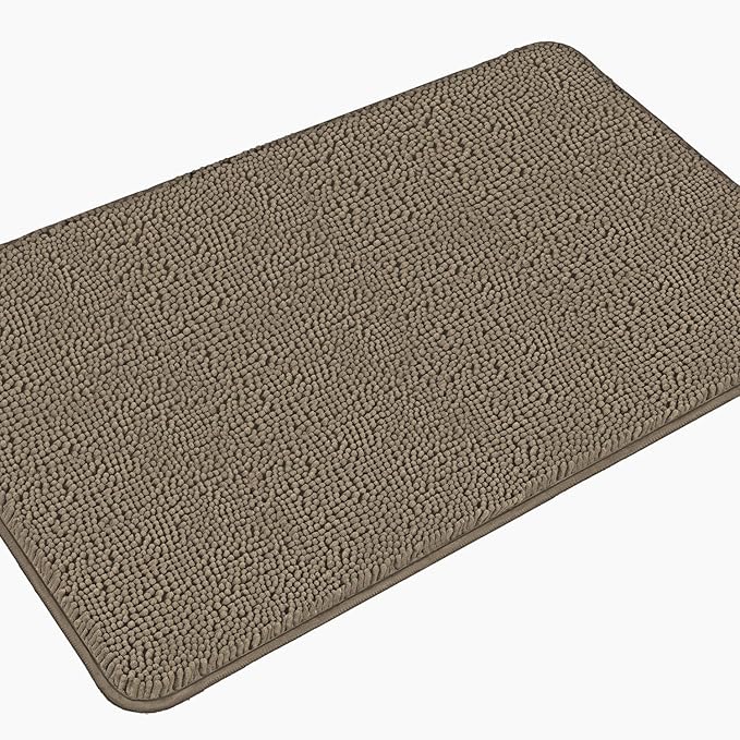 Taupe Bathroom Rugs – Absorbent and Washable Bath Mat, Non-Slip, Thick Soft Chenille Bath Rugs for Bathroom Floor, Shower, Sink - 26" x 44"
