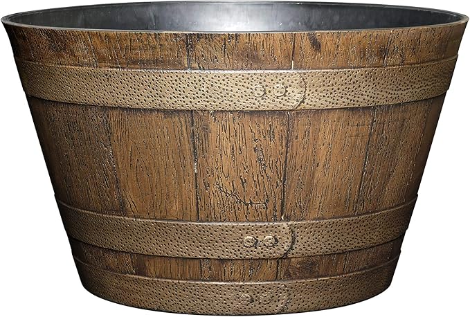 Classic Home and Garden Whiskey Barrel Planter, 20.5", Distressed Oak