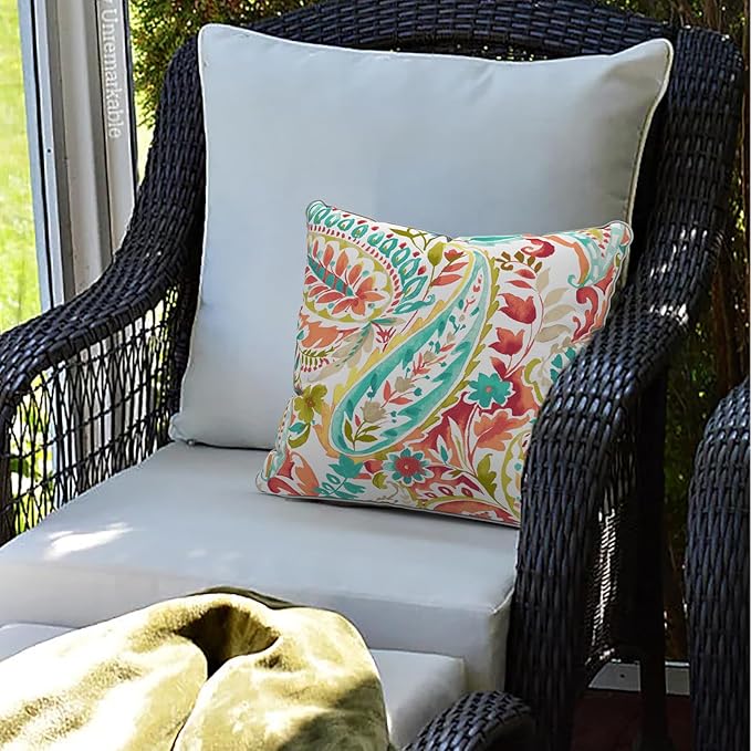 LVTXIII Outdoor Throw Pillow Covers Waterproof Tropic Accent Pillow Cases Fluffy Outdoor Cushion Covers for Garden and Patio Furniture Decoration, 16x16, 2 Pack, Pretty Paisley