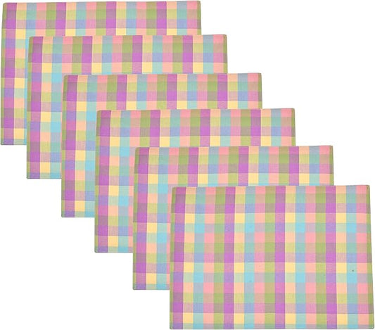 Urban Villa Easter Placemats100% Cotton Fused Table Placemats 14''x 20'' Over Sized Set of 6 Easter Colors Buffalo Check Plaid for Every Day Use Parties Celebrations Heavier Quality