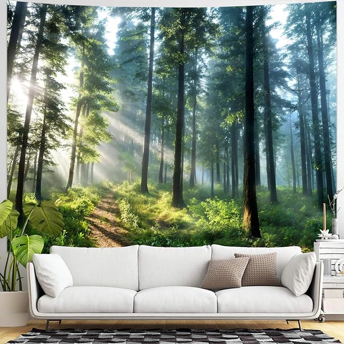 Lunerfex Tyndall Effect Forest Nature Tapestry - Sunlight Streaming Through Trees Wall Hanging for Bedroom and Living Room Decor - 6080 Inches