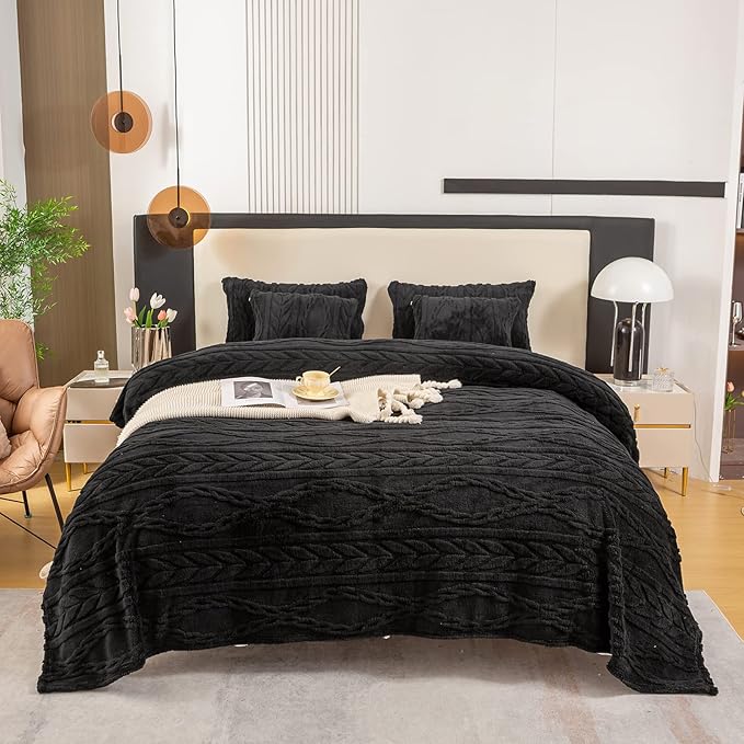 YUSOKI Sherpa Twin XL Blanket-3D Stylish Design Super Soft Fuzzy Cozy Warm Blanket Thick Plush Fluffy Furry Blankets for Teen Girls Women Couch Bed Sofa Chair Men Boys Gift(Black,65"x90")