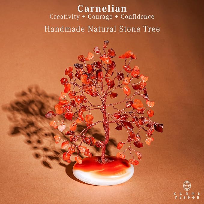 Crystal Tree of Life Home and Office Feng Shui Decor, Carnelian Healing Crystal Handmade Bonsai Tree for Positive Energy, Good Luck, Money, Christmas Decor, Birthday Gifts for Women, Mom