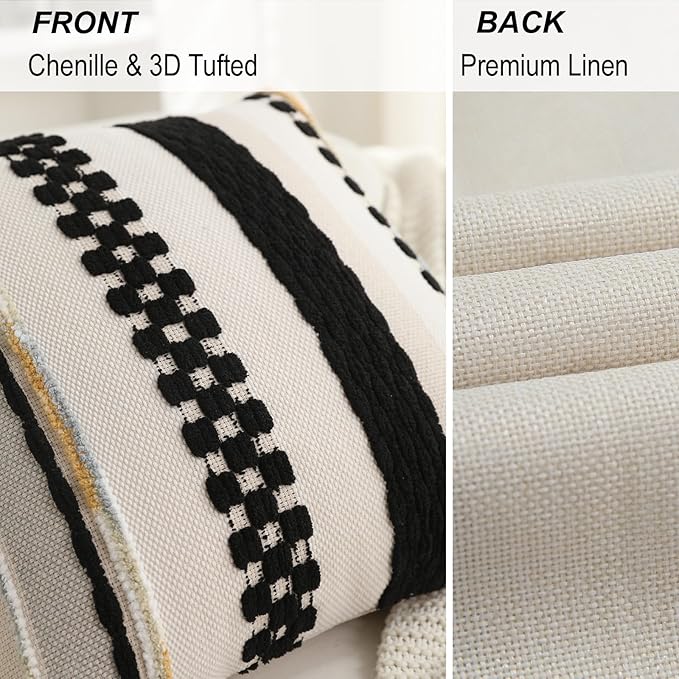 Boho Pillow Covers 18x18 Set of 2 for Couch-Modern Farmhouse Sofa Decorative Throw Pillow Covers Textured Chenille Cushion Covers Outdoor Netural Bohemian Pillow Cases Square