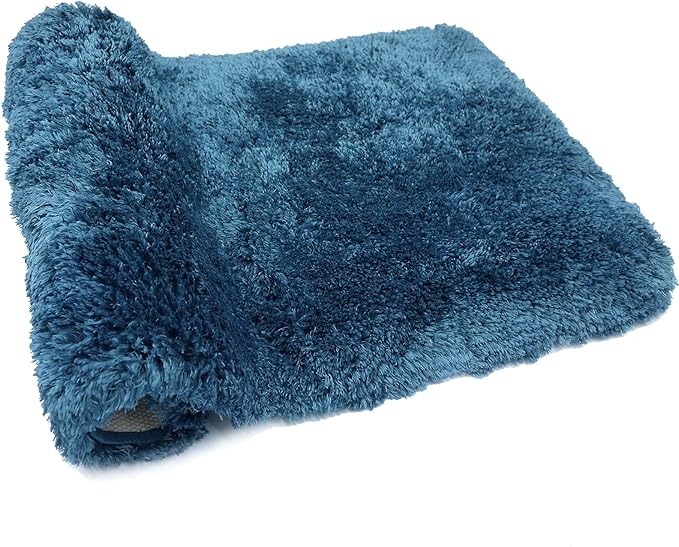 FIFU Bathroom Rugs 20" W x 32" L, Bath Mat for Bathroom, Bedroom, Laundry Room & Kitchen, Non-Slip Rubber Latex Backing, Extra Soft and Absorbent Microfiber Carpet, Machine Washable Rug, Peacock Blue