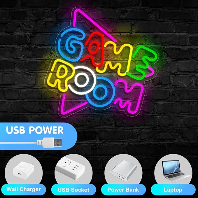 Gamer Neon Sign for Gamer Room Decor, USB Powered Dimmable Colorful Led Gaming Neon Signs for Boys Room