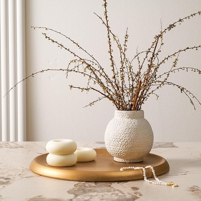 DN Decoration Gold Decorative Tray, 14 Inch Large Gold Tray, Round Wooden Trays for Home Decor, Coffee Table Trays Decor for Perfume, Jewelry, Living Room, Table Centerpiece, Bathroom, Ottoman