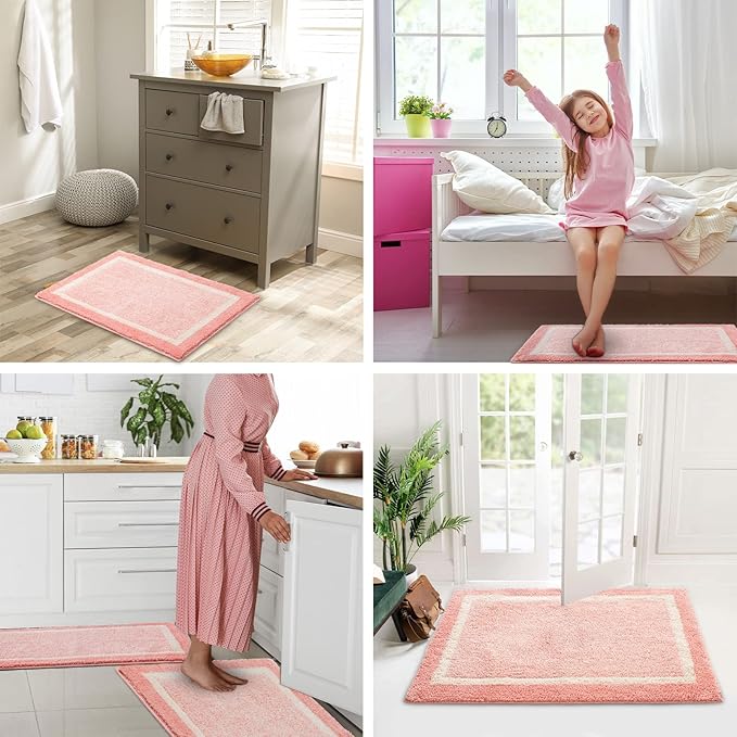 CozeCube Bath mats for Bathroom Non Slip, Fluffy Shaggy Bath Rugs for Bathroom Washable, Soft Absorbent Microfiber Bath Rugs for Shower Sink, Pink Christmas Rugs, Blossom Pink, 16" x 24"