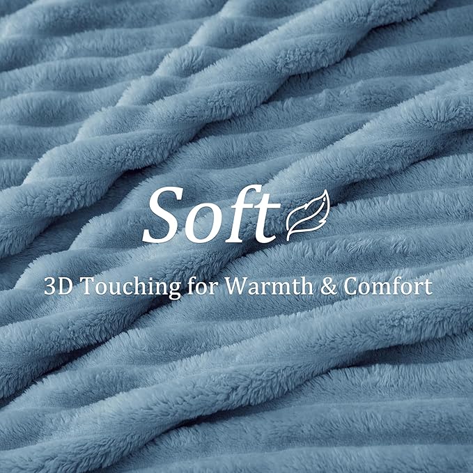 BEDELITE Twin Blanket for Couch & Bed, 300GSM Soft & Warm Fleece Blanket, Decorative and Giftable Striped Light Blue Blankets for Women, Men, 60"x80"