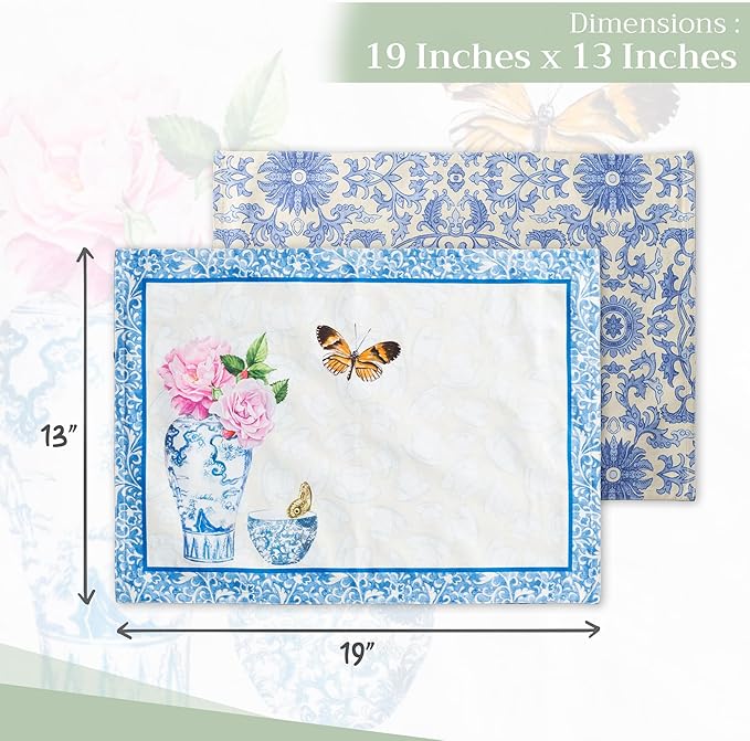Maison d' Hermine Placemats Set of 4 100% Cotton Washable Cloth Place Mats, Reusable Table Mats for Kitchen Dining Decoration, Party, Wedding, Restaurant Spring/Summer (Canton, 13" x 19")