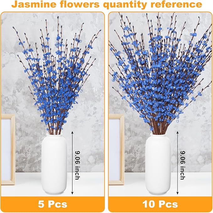 5 Pcs 29.5" Long Jasmine Artificial Blue Flowers Fake Jasmine Flowers Bouquet for DIY Floral Art Plant Home Office Wedding Table Centerpieces Party Vase Decoration