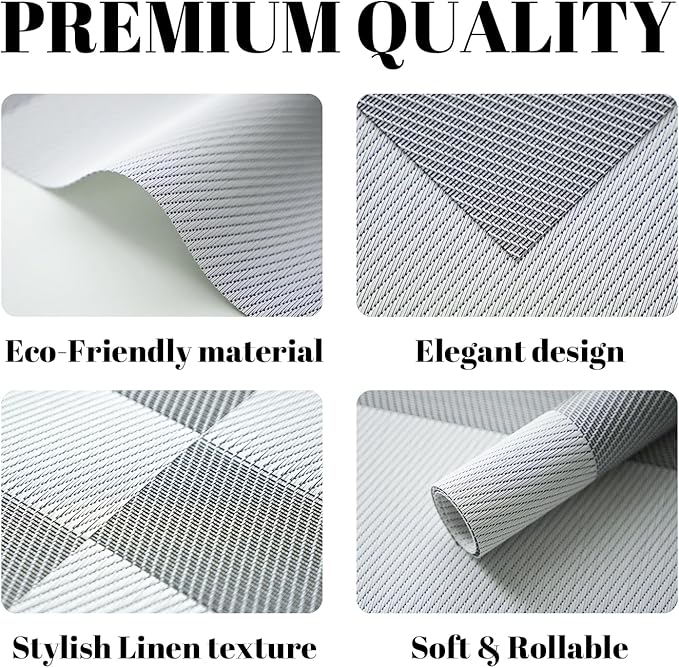 Placemats Set of 6 Vinyl/Plastic Woven Place Mats for Kitchen Table Indoor/Outdoor Washable Placemat Wipeable Dining Table Mats (Silver Cube,6)