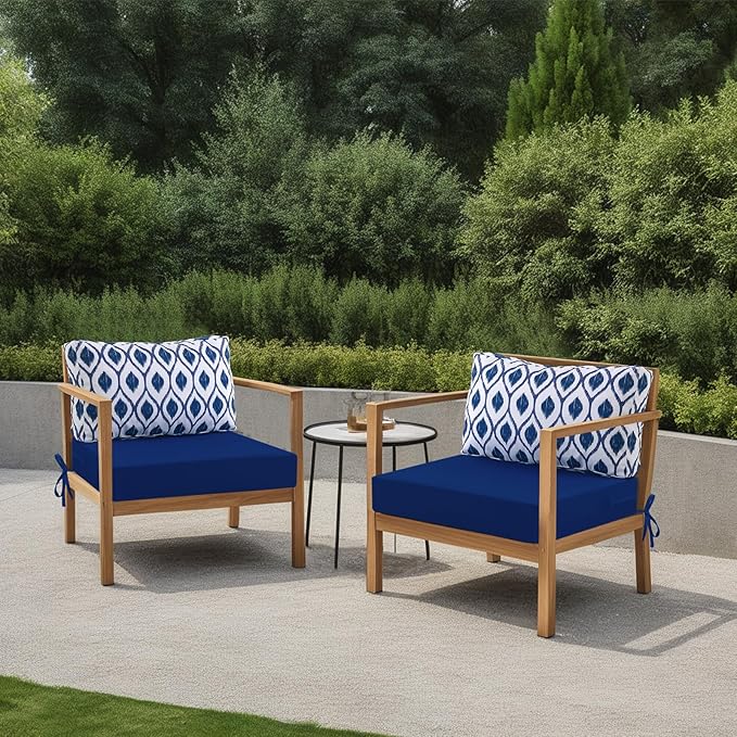 idee-home Outdoor Cushions for Patio Furniture, Outdoor Seat Cushion, Waterproof Hampton Bay Deep Seat Replacement Couch Chair Cushions for Garden Lawn Backyard Deck, 28.5 x 28.5 Navy Blue Pattern
