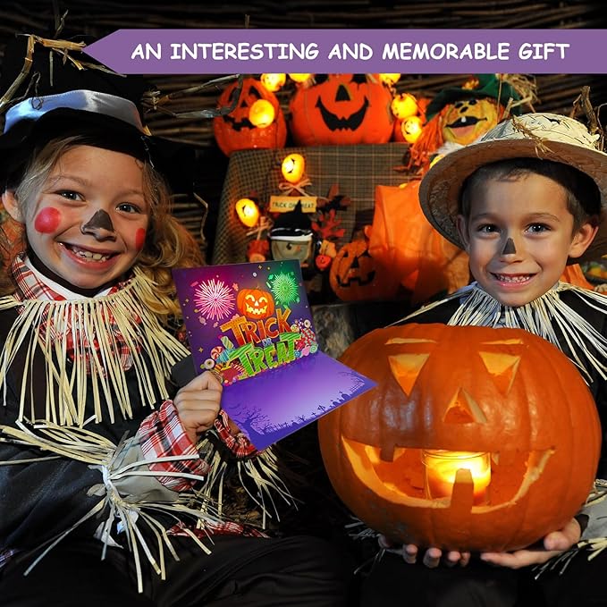 3D Pop Up Trick Or Treat Pumpkin Halloween Card, with light and music, For Kids, Friend, Boyfriend, Girlfriend, Husband, Him, Women - Skull, Ghost, Envelope