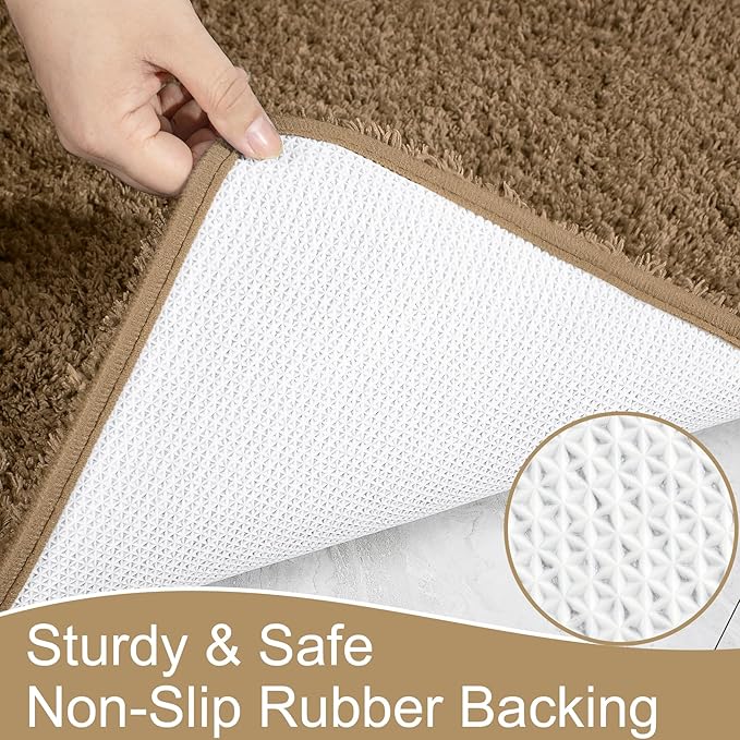 AROGAN Luxury Long Bathroom Runner Rug, 24x72 Inch Thick Soft and Absorbent Non Slip Bath Mat, Rubber Backing Quick Dry Rugs Carpets, Machine Washable Plush Mats for Shower Floor, Brown