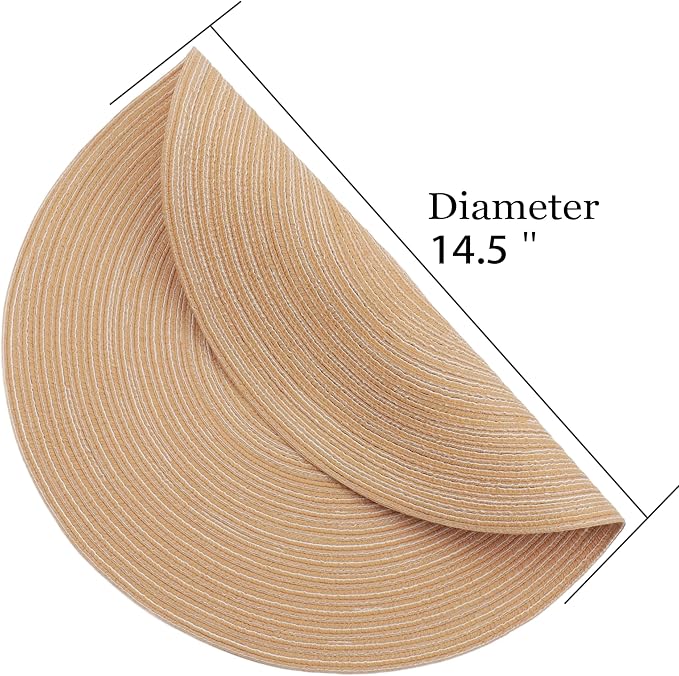Braided Round Placemats Set of 6, Woven Washable Non-Slip Table Mats for Kitchen Dining, 14.5 Inch, Heat Resistant - Natural Fabric Indoor Outdoor Place Mats(Green)