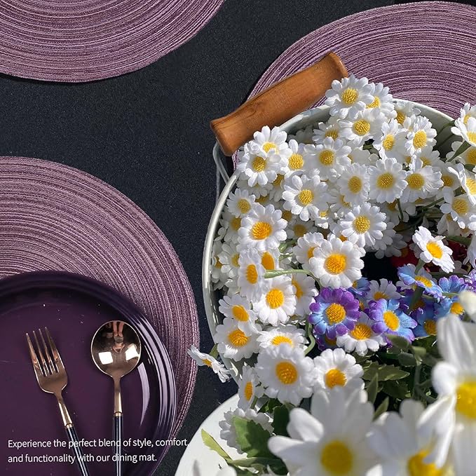 FunWheat Round Braided Placemats Set of 8 Place mats for Dining Tables Woven Heat Resistant Table Mats 15 inch(Purple,8pcs)