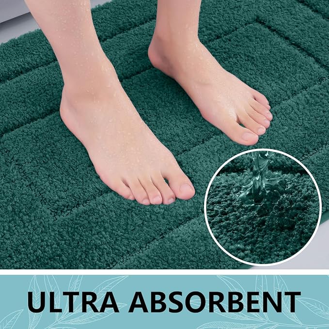 Buganda Bathroom Rugs, 30" x 20", Soft and Absorbent Microfiber Bath Rugs, Non-Slip Shaggy Shower Carpet, Machine Wash Dry Bath Mats for Bathroom Floor, Tub and Shower, Dark Green