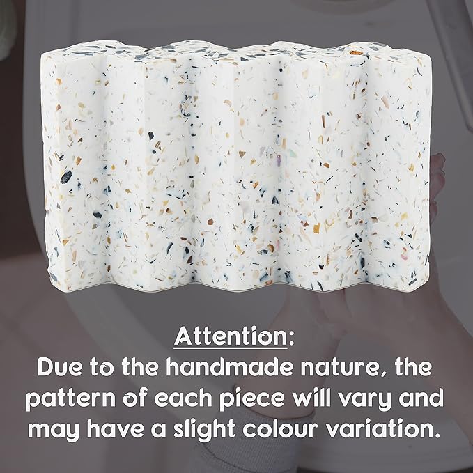 Zig Zag Jesmonite Terrazzo Stone Soap Dish for Bathroom Sink - Concrete Soap Saver for Bar Soap Holder for Shower - Sponge Holder - Self Draining Soap Dish Holder - Kitchen Soap Tray (White)
