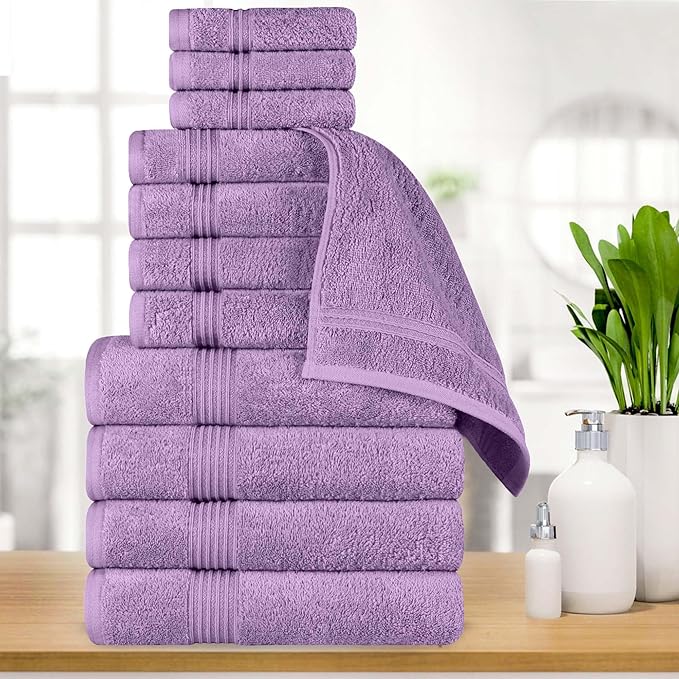 Superior Egyptian Cotton 12-Piece Towel Set, Assorted Towels for Home Bathroom, Guest Bath Decor Essentials, Includes 4 Bath, 4 Hand, 4 Face Towels/Washcloths, Quick Dry, Absorbent - Royal Purple