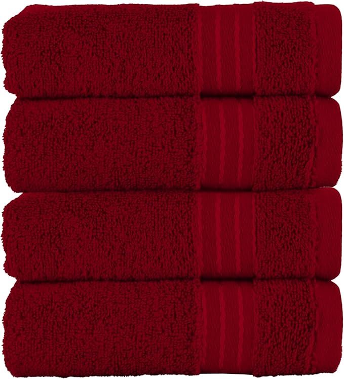 Elegant Comfort Premium Turkish Cotton 4 Pack Hand Towel Set - 16 x 28 inch, Luxurious Hotel Spa Quality 100% Turkish Cotton 4PC Hand Towel Set - Highly Absorbent - Soft Bathroom Towels, Burgundy