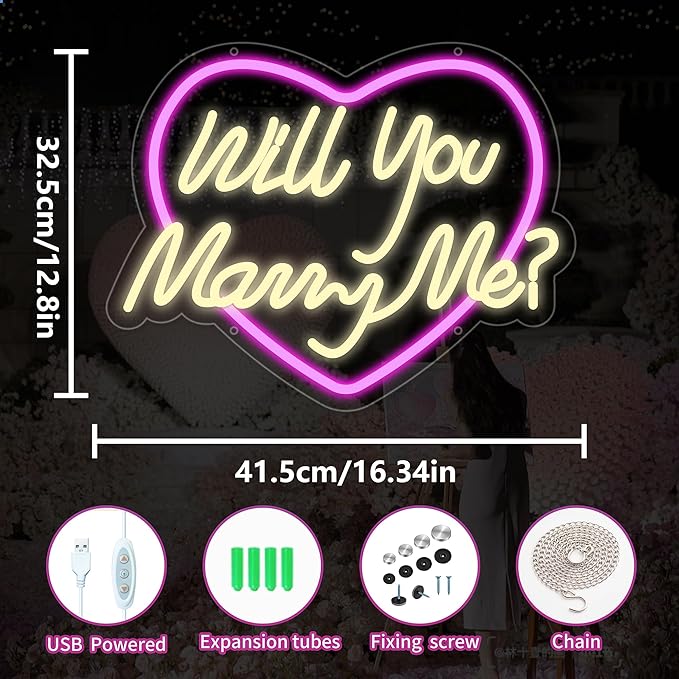 Will You Marry Me Neon Signs for Wall Decor, Marry Me Neon Lights Gift for Girls, Proposal Led Neon Sign for Wedding Party Birthday Gift