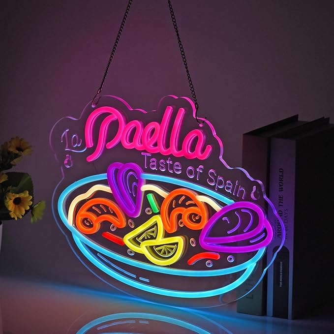 Paella Neon Sign, Neon Lights Hanging Wall Art Decoration for Restaturant Shop Store Bar Market Deli Café Celebration Party Home Decor, USB Powered Ultra Bright Dimmable,15.75 * 11.8inches