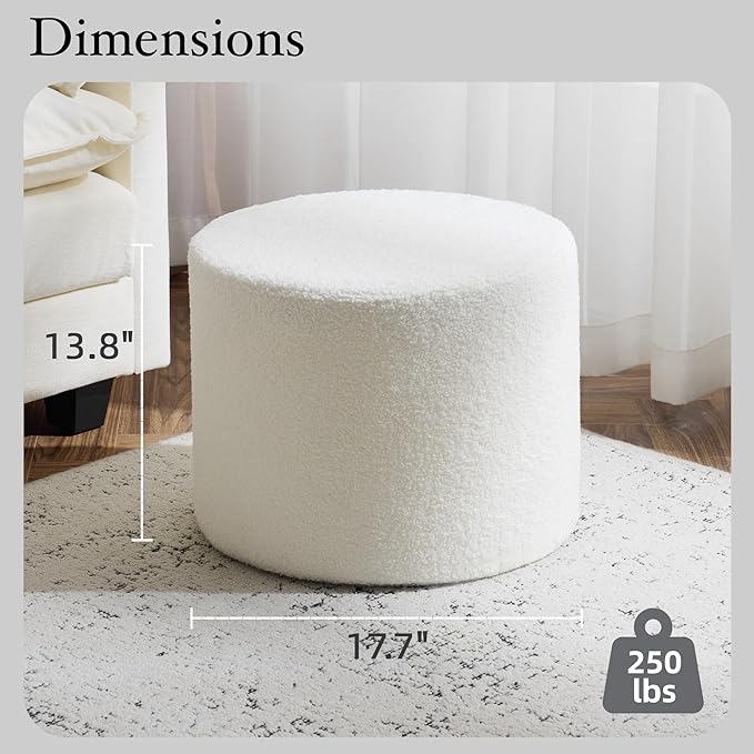 Bezseller Soft Boucle Pouf Ottoman, Comfortable Foot Rest, Full Foam Filling Footstool for Living Room, Bedroom, Lightweight Comfort and Charm Floor Poof Seating Perfect to Rest Your Feet, Beige