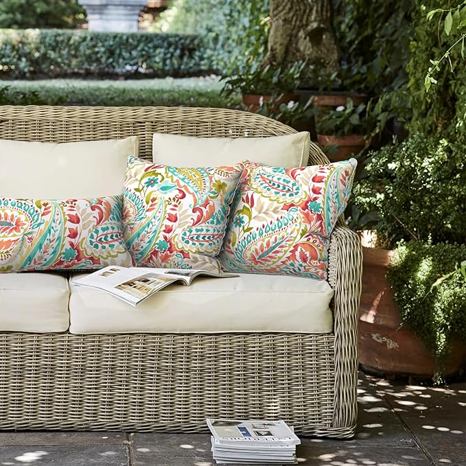 LVTXIII Outdoor Throw Pillow Covers Waterproof Tropic Accent Pillow Cases Fluffy Outdoor Cushion Covers for Garden and Patio Furniture Decoration, 16x16, 2 Pack, Pretty Paisley