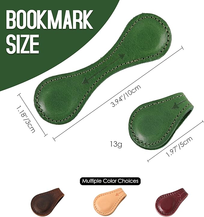Magnetic Leather Bookmarks Book Marks for Reading Women Men Book Lovers Readers (Green)