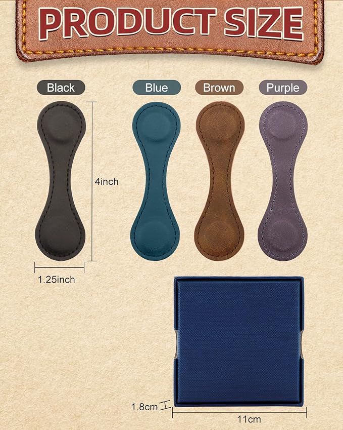 4Pcs Magnetic Bookmarks with Gift Box, Leather Magnetic Bookmarks for Women, Double-Sided Magnetic Book Mark Clip Accessories Gift for Book Lover Father's Day Gift (Black + Blue + Coffee + Purple)