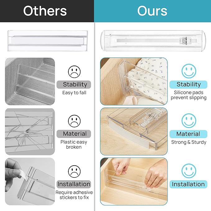 Vtopmart 14 Pack Drawer Dividers for Clothes, Adjustable 4" High Expandable from 10.2"-16.6" Dresser Drawer Organizer, Clear Plastic Separators for Dresser, Baby Clothing, Cosmetic and Office Storage