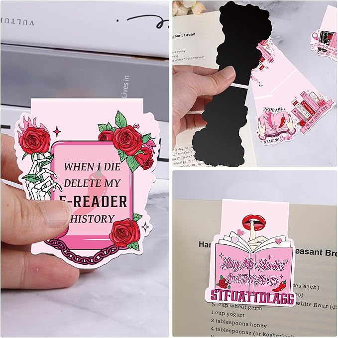 Funny Spicy Magnetic Bookmarks: 8 Pcs Smutty Romance Book Mark for Reading Women, Pink Unique Magnet Page Markers Clips, Bookish Gifts for Women Adults Book Lovers