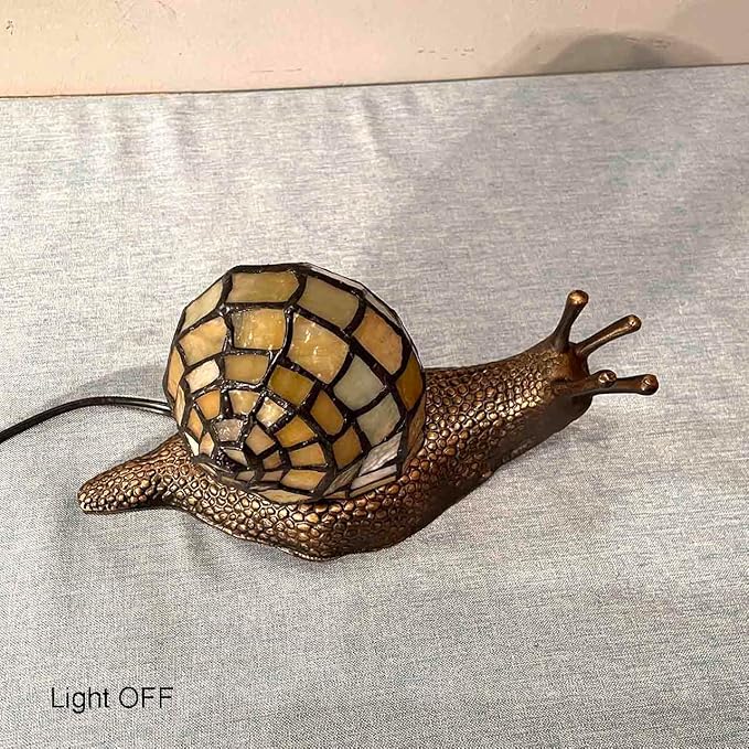 Bieye L10943 Land Snail Tiffany Style Stained Glass Accent Table Lamp for Home Decor (Yellow, 10" D x 5" W x 5" H)
