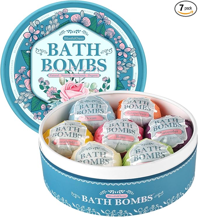Mother's Day Bath Bombs Set, 7 Packs Bubble Fizzies Relaxation with Shea Butter, Dry Skin Moisturize, Birthday, Idea for Women, Wife, Girlfriend