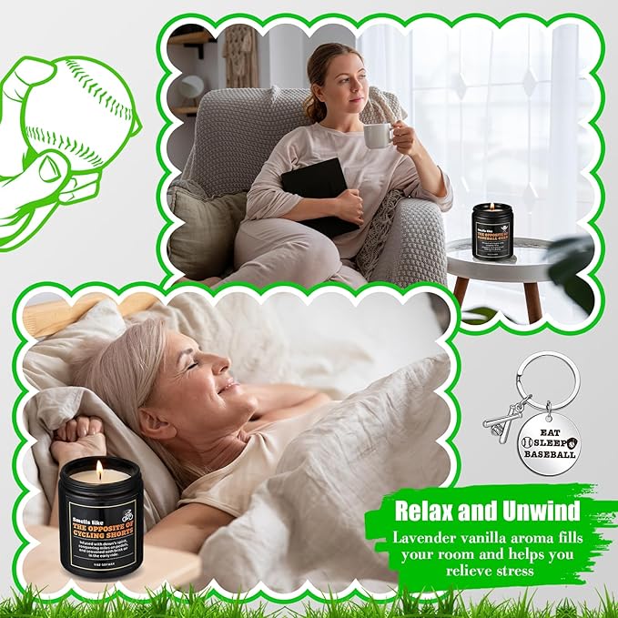 Baseball Gifts - Funny Scented Candle & Keychain for Men & Women