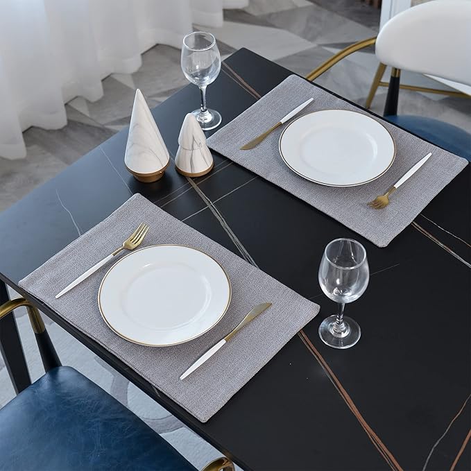 4 Piece 12 x 18 inch Soft Faux Linen Place Mats Heat Resistant Dining Table Place Mats Cloth Kitchen Table Mats 12x18 Grey